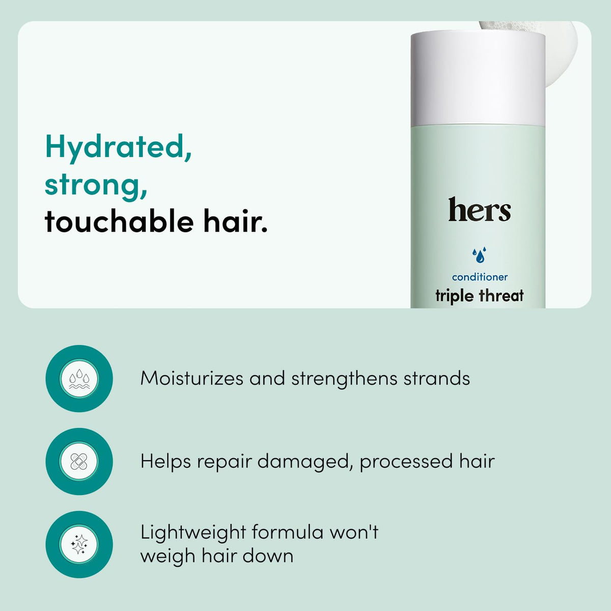 HIMS & HERS Triple Threat Conditioner back label close-up displaying ingredients and directions for clear product information