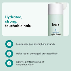 HIMS & HERS Triple Threat Conditioner back label close-up displaying ingredients and directions for clear product information