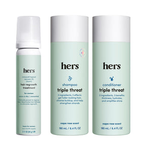 hims & hers front packaging showing the three-product set and benefits