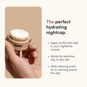 hims application by male hands demonstrating simple overnight routine benefit