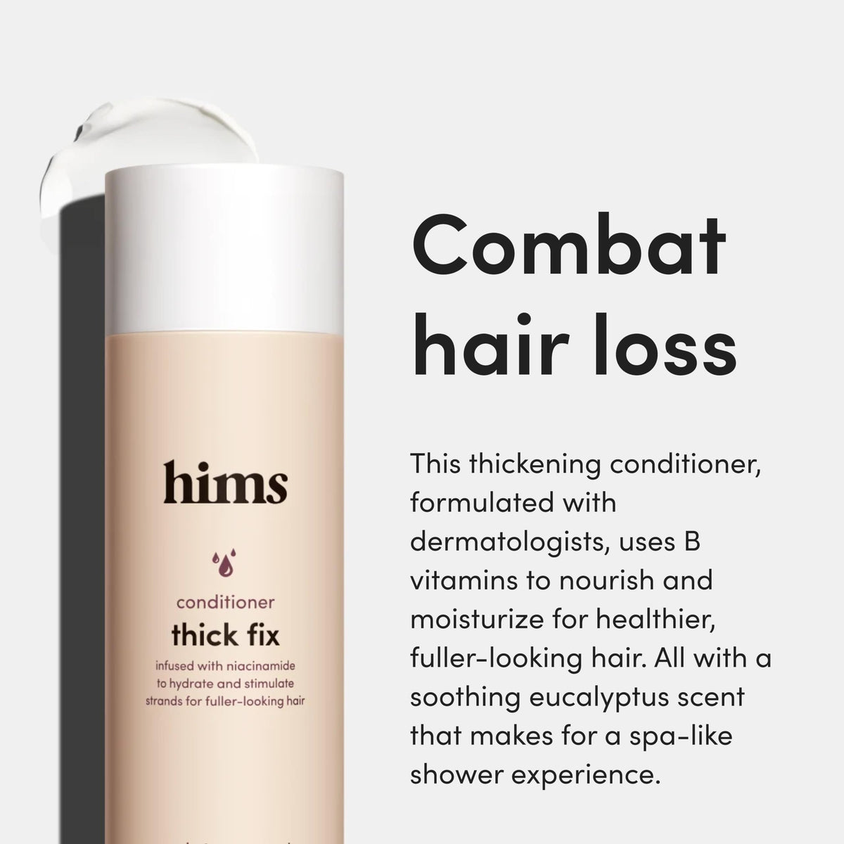 hims conditioner creamy pour demonstrating moisturizing action for smoother hair