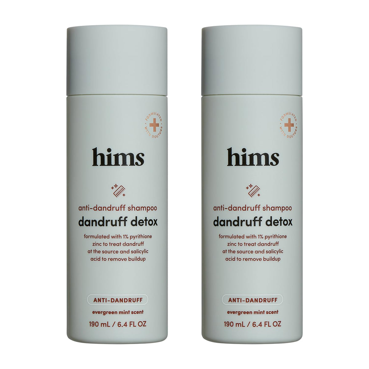 hims front packaging of dandruff detox shampoo showing bottle and label, clear product identity and benefit