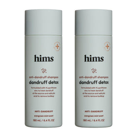 hims front packaging of dandruff detox shampoo showing bottle and label, clear product identity and benefit