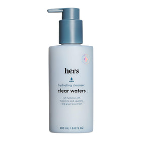 HIMS & HERS front bottle view showing clear-waters cleanser and simple packaging benefit