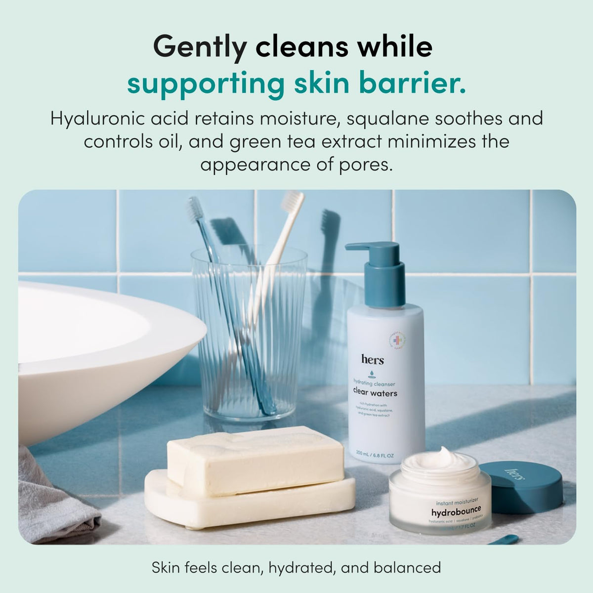 HIMS & HERS gel texture swatch showing lightweight consistency and hydrated feel
