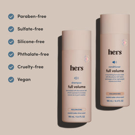 HIMS & HERS duo held in hand showing travel-size convenience and easy use