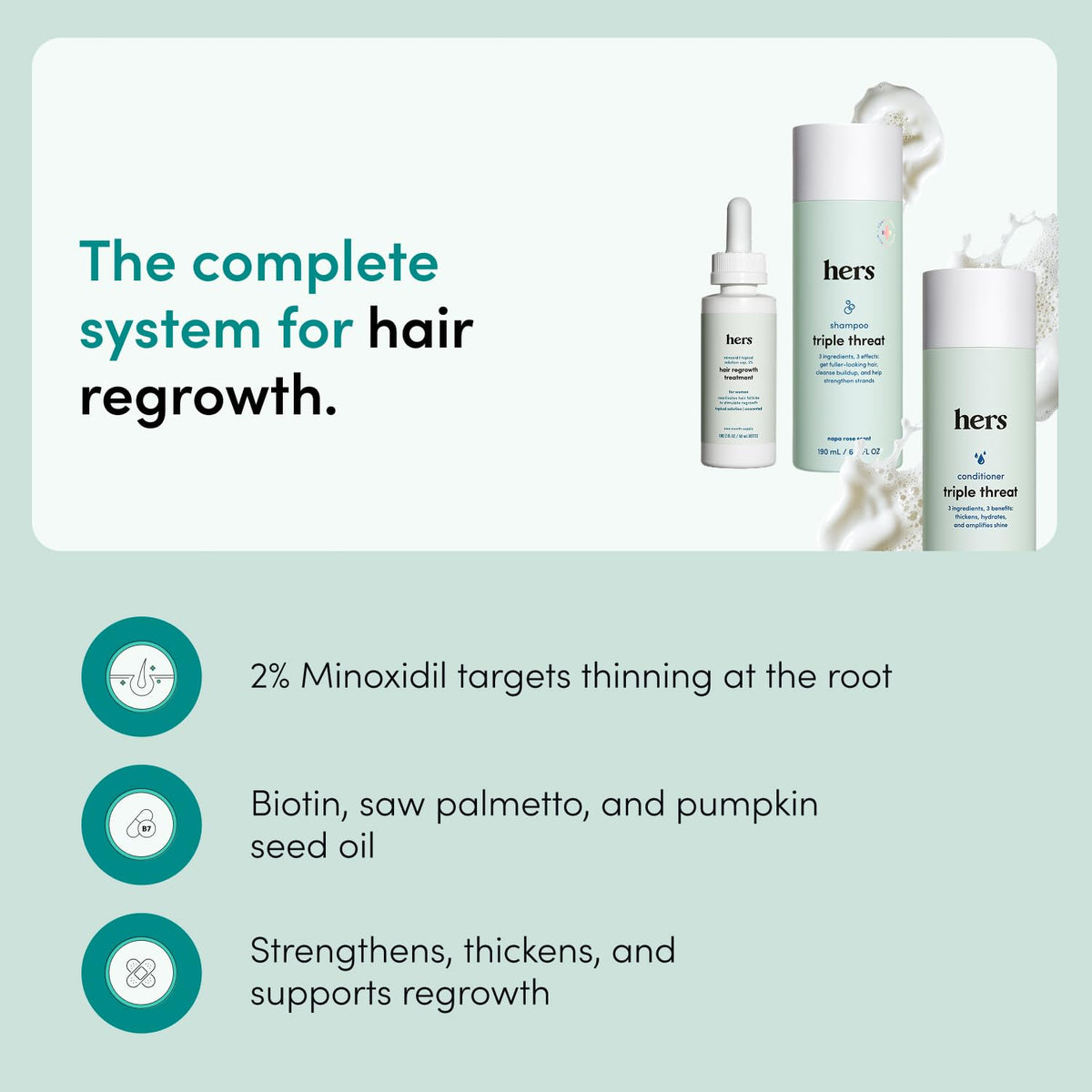 HIMS & HERS shampoo pump close-up highlighting strength boosting formula