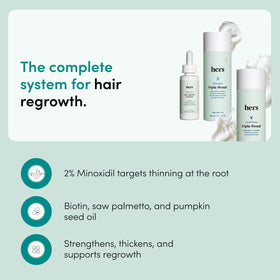 HIMS & HERS shampoo pump close-up highlighting strength boosting formula