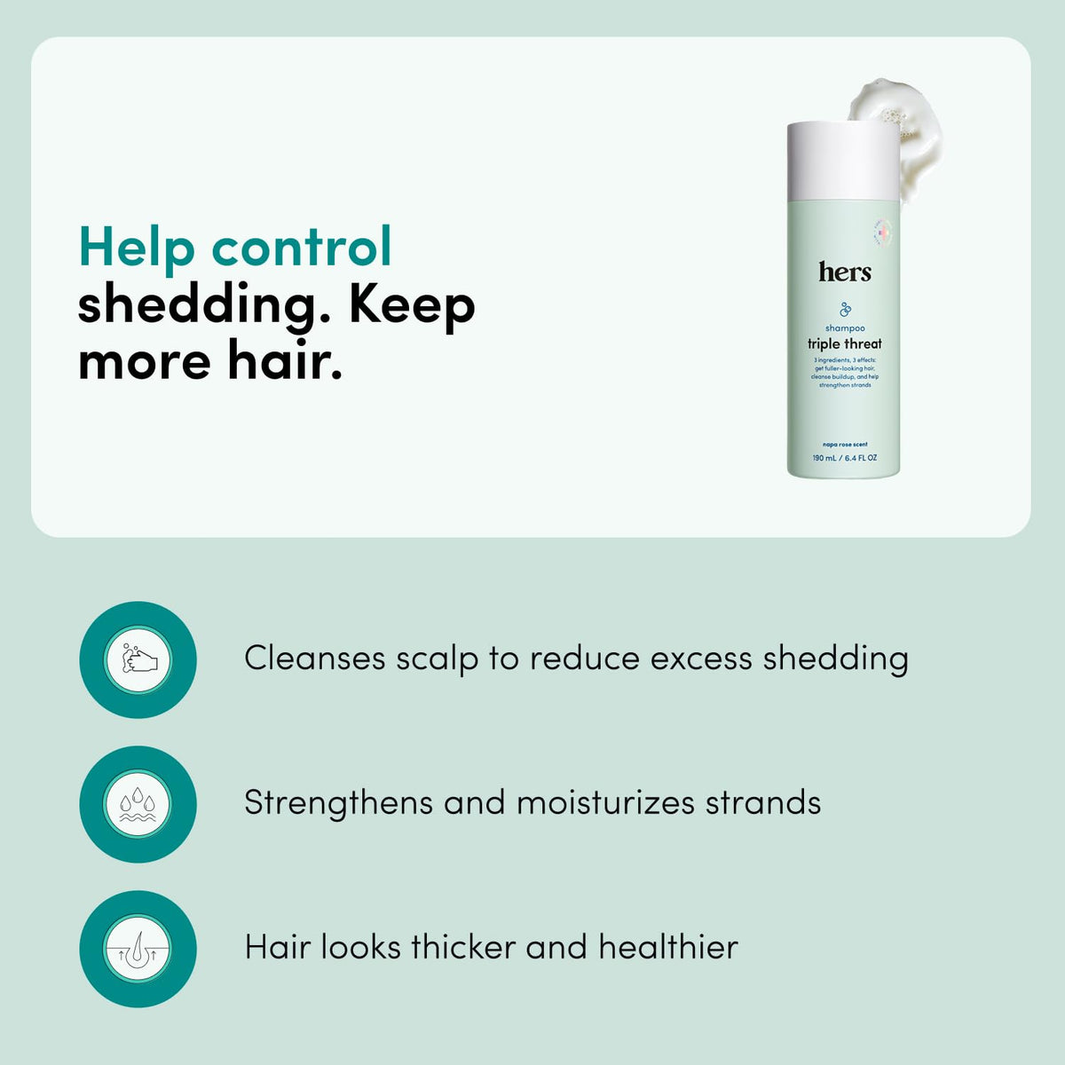 HIMS & HERS pump close-up with creamy shampoo texture for gentle hydration
