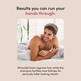 hims minoxidil foam on fingertip ready for application to scalp