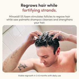 hims shampoo pump with creamy texture close-up showing gentle lather