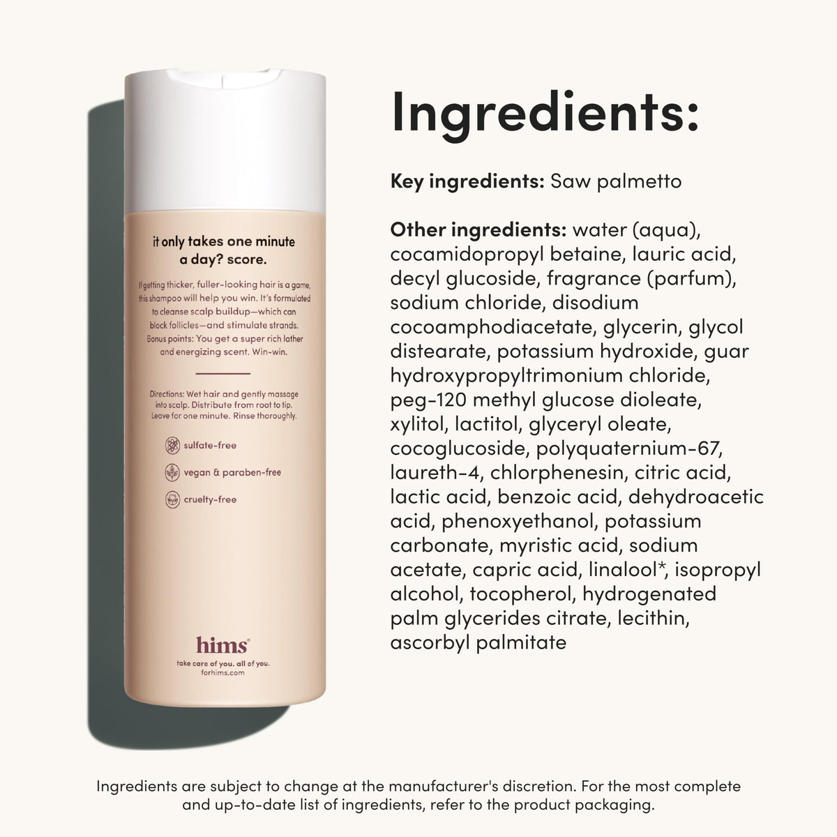 hims shampoo texture on palm highlighting gentle, sulfate-free lather benefit