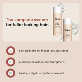 HIMS & HERS back label with ingredients list and clean formulation benefits