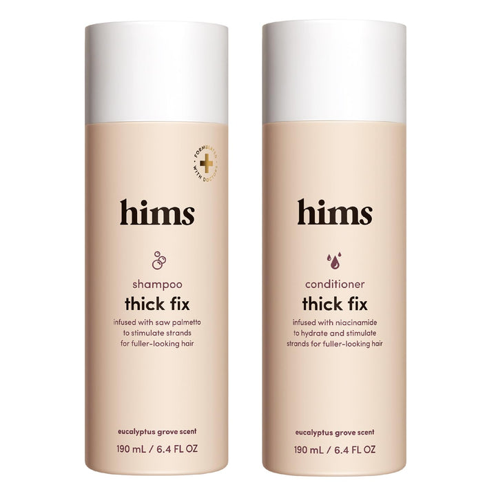 HIMS & HERS front packaging showing set and eucalyptus scent benefits