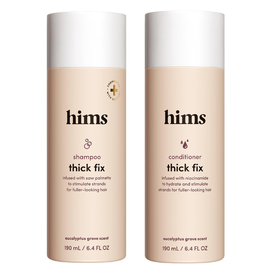 HIMS & HERS front packaging showing set and eucalyptus scent benefits