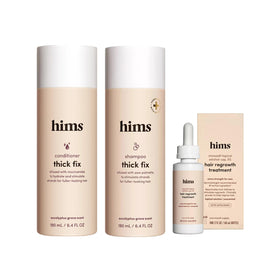hims front packaging showing shampoo and conditioner, communicates product completeness