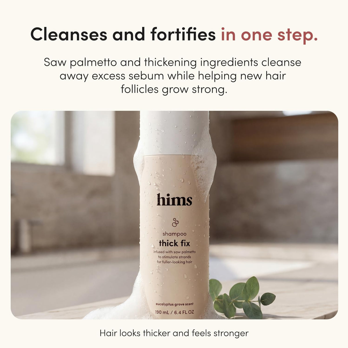 hims Thick Fix pump and cap detail highlighting ease-of-use benefit