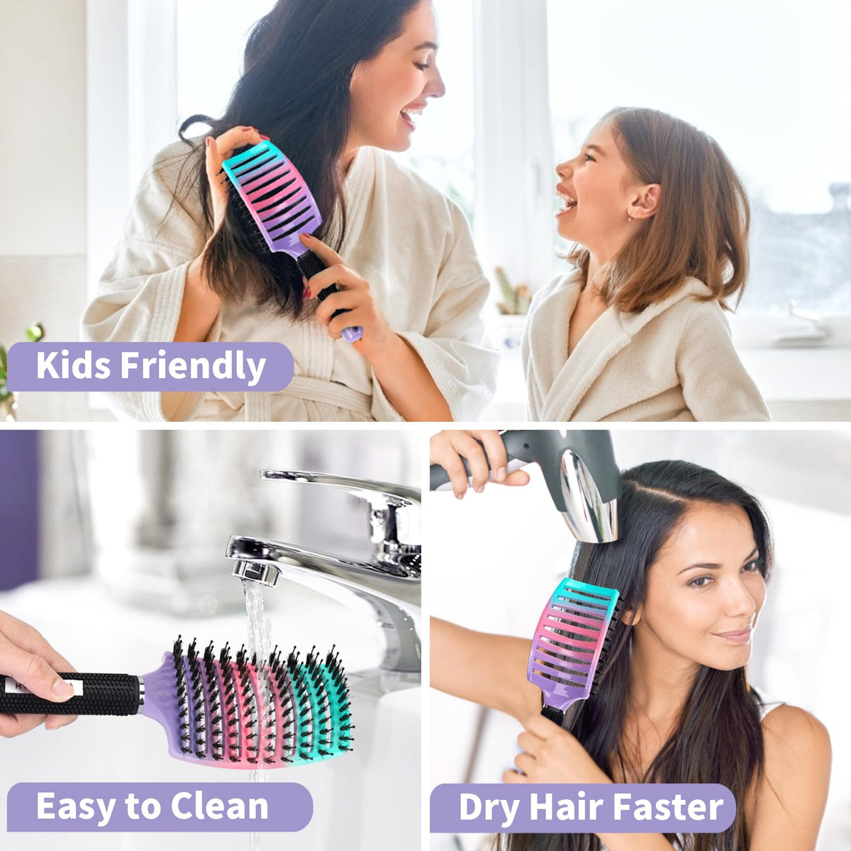 HIPPIH brush detangling wet hair to ease combing and reduce tugging
