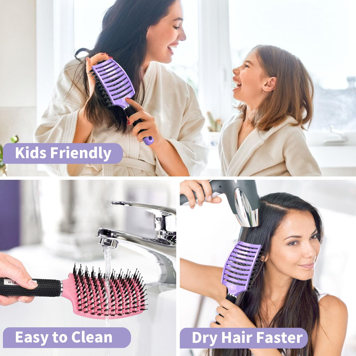 HIPPIH brush hanging on bathroom mirror for tidy storage and quick reach