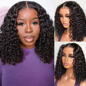HIRIREMY front view 14-inch deep wave bob showing natural hairline and instant style