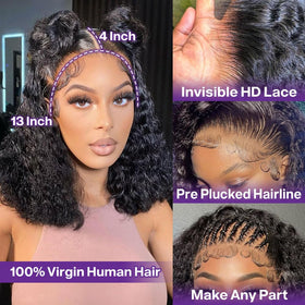 HIRIREMY close-up of 13x4 HD transparent lace highlighting seamless scalp look