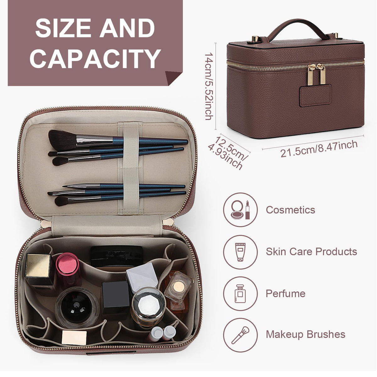 HiTotes vanity case divider detail with snap and seam, keeps items separated benefit