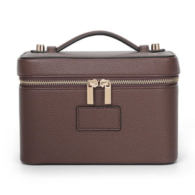 HiTotes vanity case front view showing compact silhouette and zipper, organized travel benefit