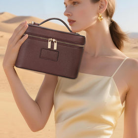 HiTotes vanity case open interior displaying removable divider and efficient storage benefit