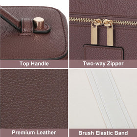 HiTotes vanity case PU leather closeup showing waterproof texture and easy-clean benefit
