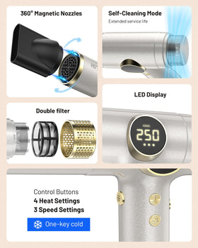 HITTIONA dryer in use on curly hair showing defined volume benefit