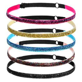 HJZHII front view of five glitter headbands showcasing multicolor set and convenience