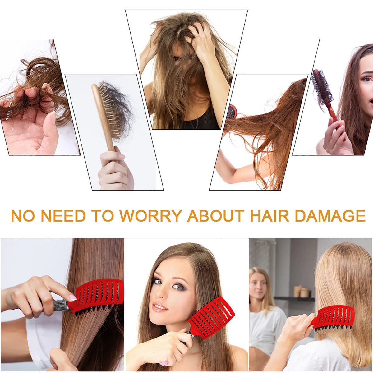 hkn Hairstreaq closeup of bristles and nylon pins detangling hair gently with less breakage