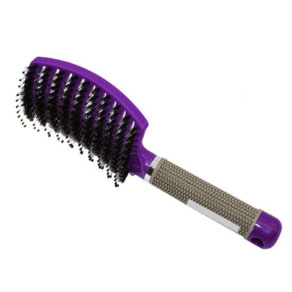 hkn Hairstreaq front view showing purple curved head and ergonomic handle for comfortable grip