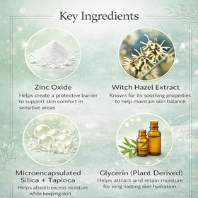 Hlonns Healora ingredients close-up with witch hazel and tea tree visuals for freshness