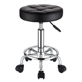 HMTOT front view of black rolling stool showing compact silhouette and mobility