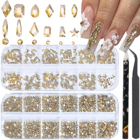 HNUIX front packaging showing champagne gold rhinestones and tools, organized kit benefit