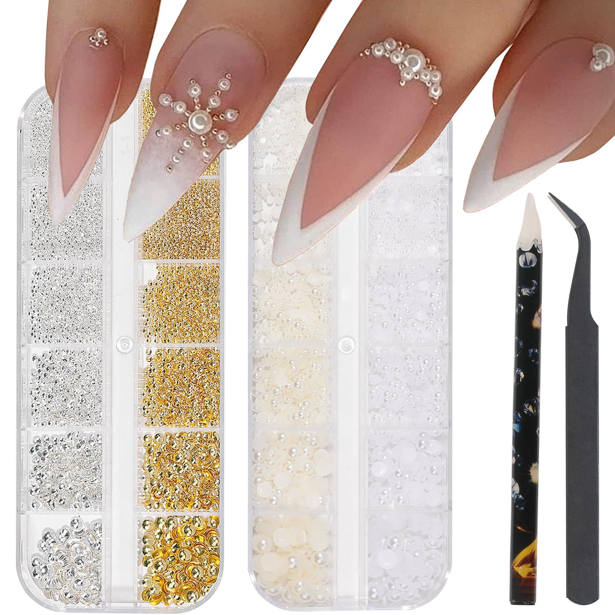 HNUIX front packaging showing mixed gold and silver nail charms for easy selection