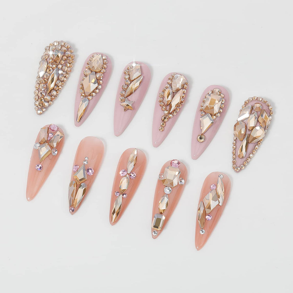 HNUIX gems on fingernails for size comparison, clear size choices for design planning