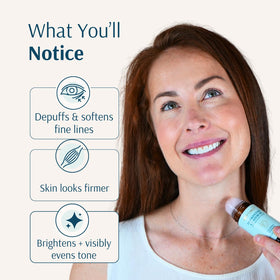 Holistic Goddess roll-on applied under eye reduced puffiness and brightening