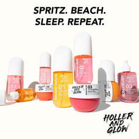 Holler & Glow bottle next to everyday items showing 8.11 fl oz scale