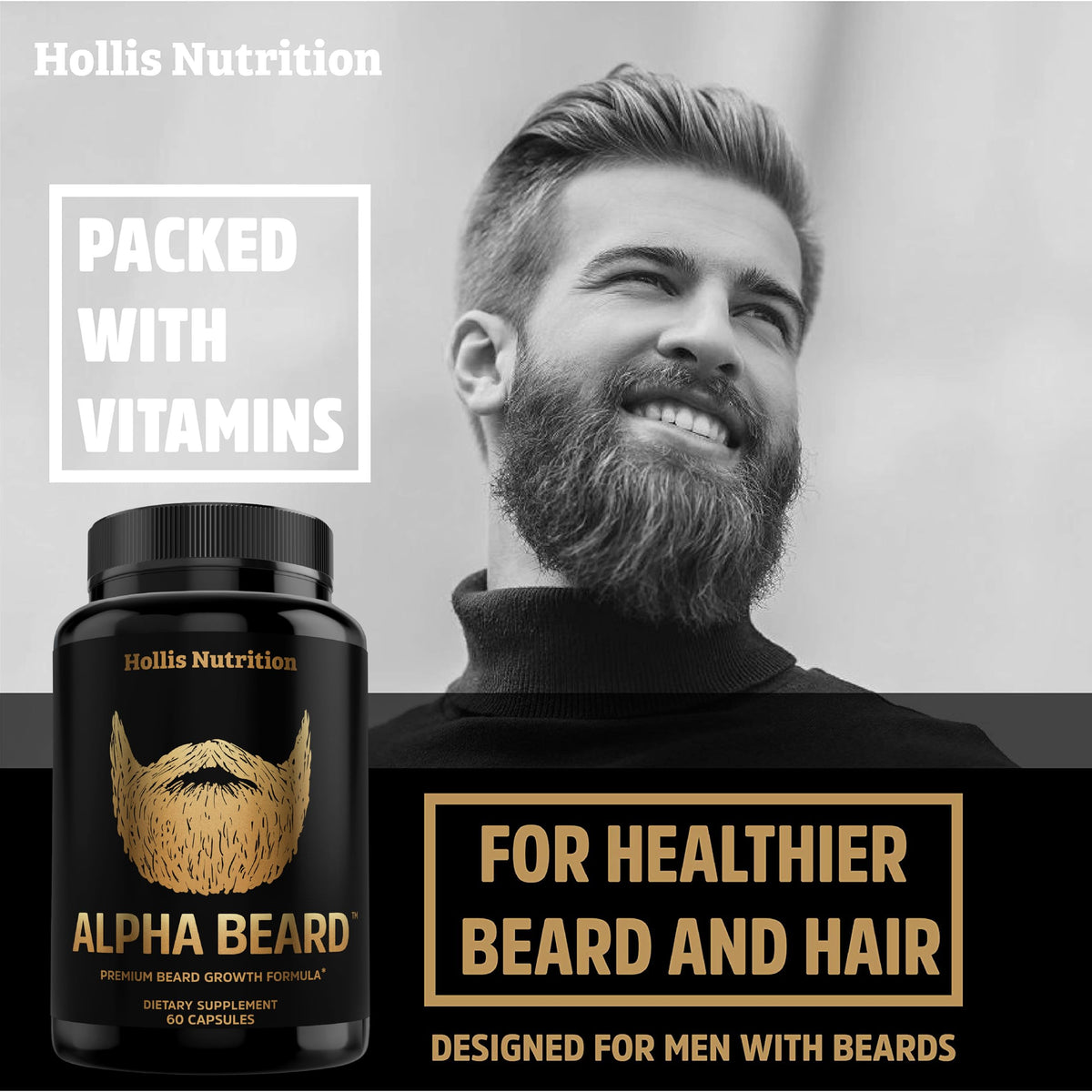 Hollis Nutrition ingredient layout with saw palmetto and biotin for clarity