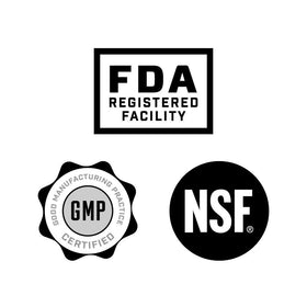 Hollis Nutrition label detail with GMP badge signifying quality