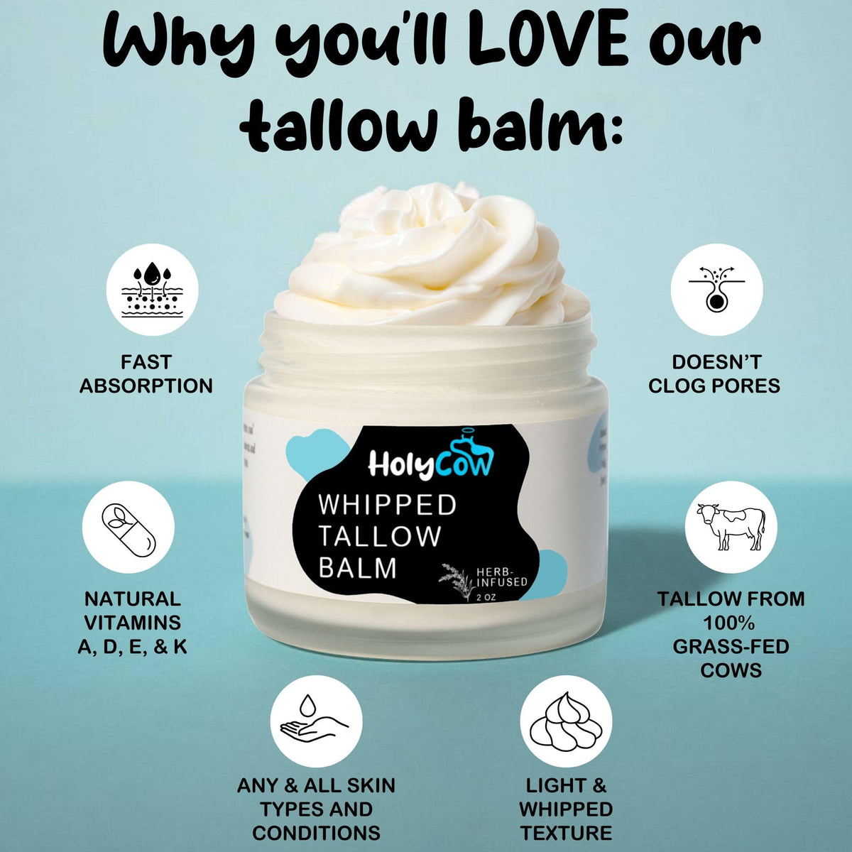 HolyCow open jar showing smooth cream consistency for concentrated moisturization
