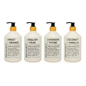 Home & Body Company front packaging showing four scented 21.5 fl oz bottles for convenient refills