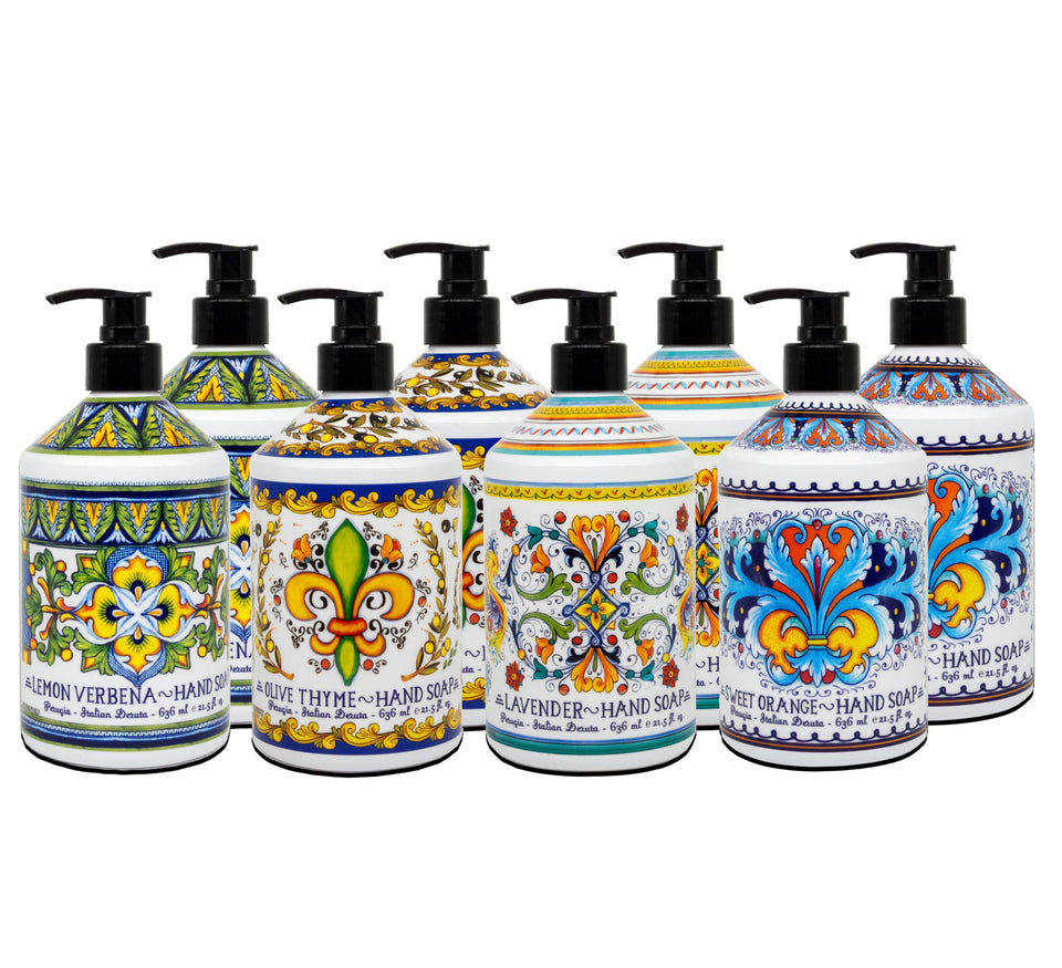Home & Body Company front packaging showing the 8-bottle Perugia set and elegant presentation benefit