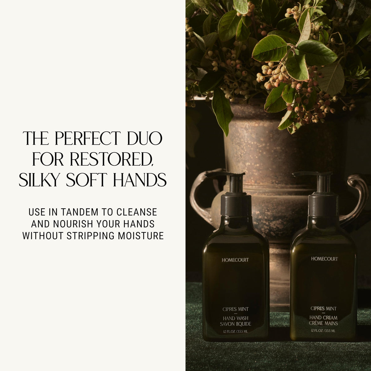 Homecourt bottle next to hand showing true 12 fl oz scale