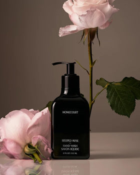 Homecourt bottle front view showing label and rose scent benefit