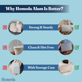 Homeda alum block in hand to show 100g scale and long-lasting grooming value