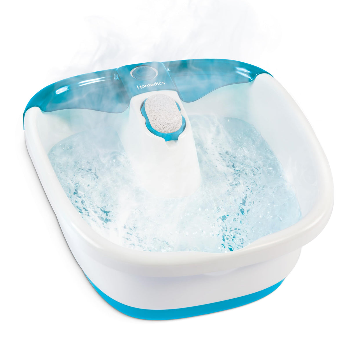 HoMedics front view of foot spa showing compact design and easy storage benefit