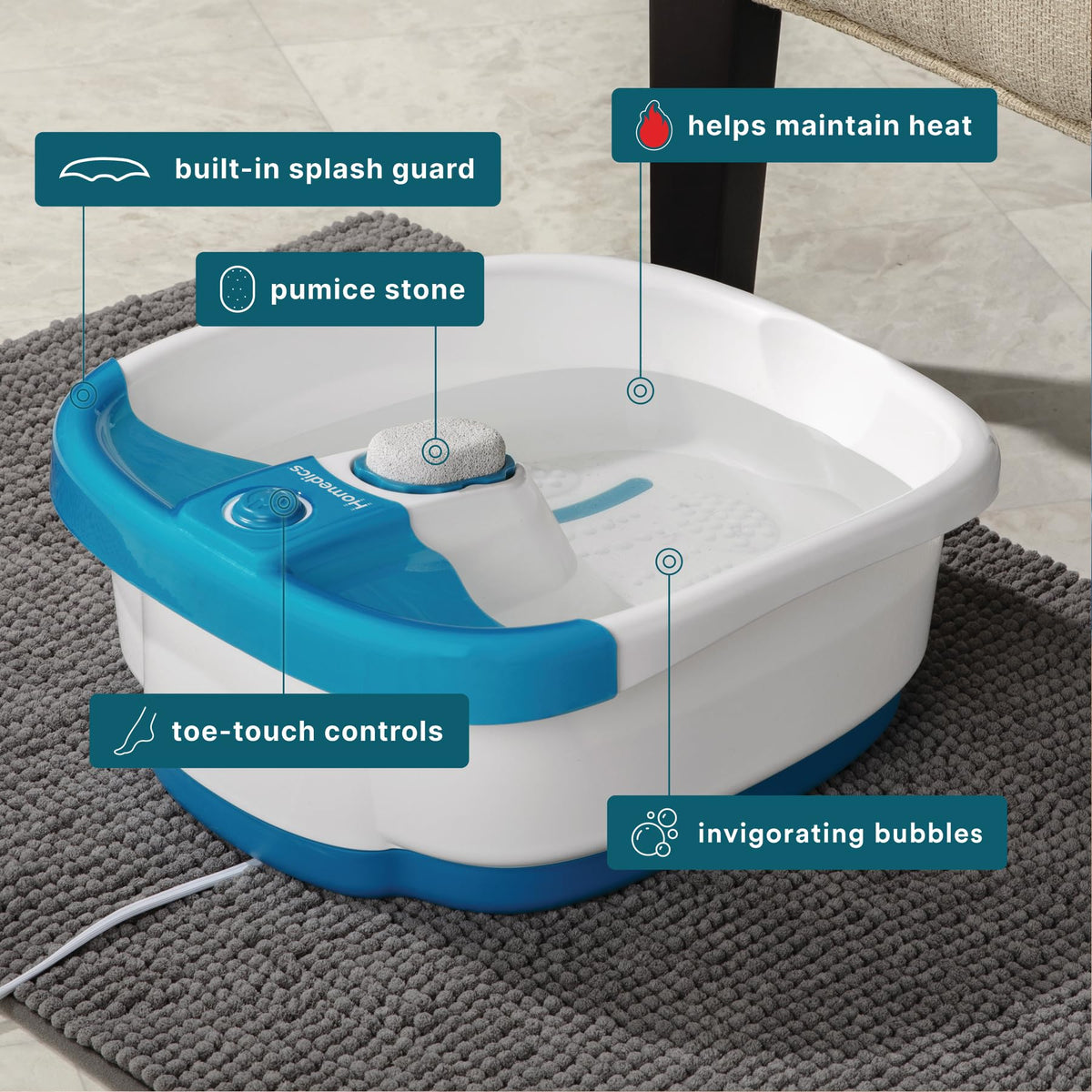 HoMedics removable pumice stone detached for easy callus care and cleaning benefit